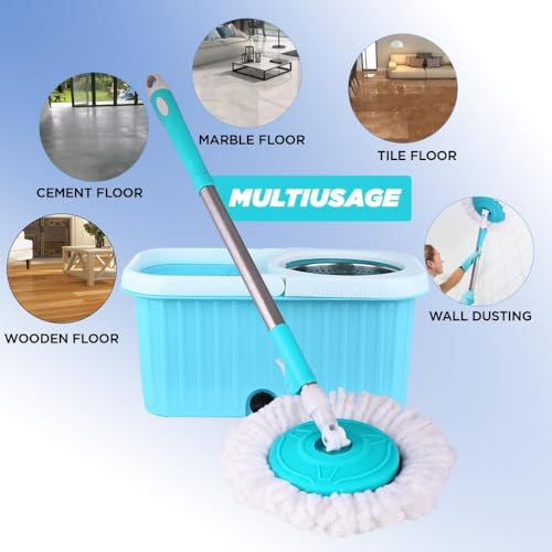 Image of Mumma's LIFE Plastic Spin Mop Bucket, Moppers for Cleaning Floor, Mop Set Extendable Handle, Removable Wringer 360 with Floor Cleaner Mopping Stick (Square Mop Set)