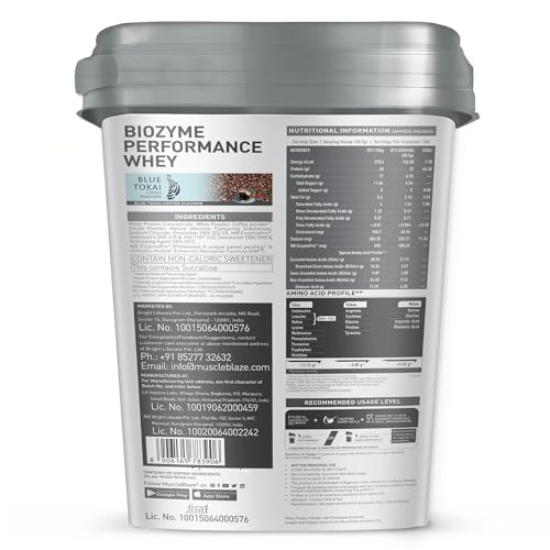 Image of MuscleBlaze Biozyme Performance Whey Protein Powder, Blue Tokai Coffee (4kg / 8.8lbs) & Micronised Creatine Monohydrate CreAMP Powder, Unflavoured (32 Servings, 100g) | Pack of 2