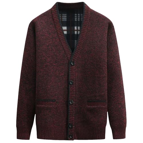 Men's Knitted Cardigan Sweater Shawl Collar Loose Fit Long Sleeve Casual Cardigans Slim Fit Sweaters Red