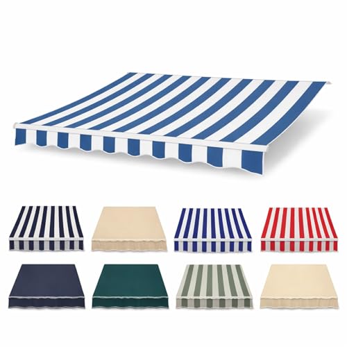 Tela De Repuesto para Toldo 200 300 400 500 Cm Lona para Toldo Exterior Poliéster Impermeable Recambio Tela De Toldo Protección Solar para Terraza Patio Jardín Balcón(Blue White A,280x200cm)