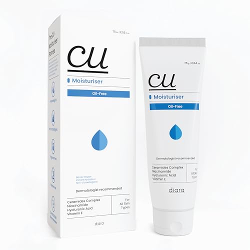 Image of CU Oil-Free Moisturiser with Hyaluronic Acid, Ceramides, Niacinamide & Vitamin E for Hydration | Prevents Clogging of Pores, Barrier Repair Moisturiser for Acne Prone Skin | For All Skin Types | 75g