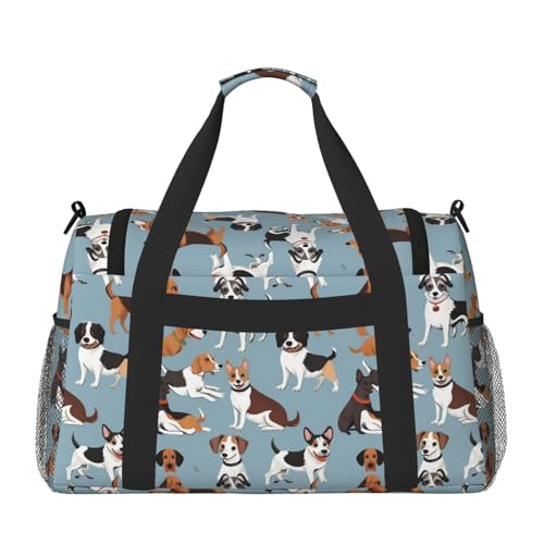 Dogs Print Foldable Carry On Tote Large Capacity Hand Carry Bag for Airplane Weekend Getaways2