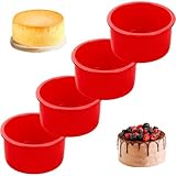 YXHZVON 4 Piezas Moldes Silicona Reposteria Redondo 10cm, Molde Bizcocho Antiadherente, Molde Redondo de Silicona para Tartas para Tarta de Queso, Tarta de Cumpleaños (Rojo)