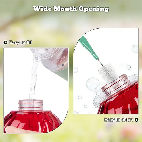Image of Hummingbird Feeder, Auslar 26 Ounces Glass Hummingbird Feeders for Outdoors Hanging Ant and Bee Proof, Ant Moat & 5 Flower Feeding Ports, Rustproof, Leakproof, Netted Flower Bud Shape Bottle, Red