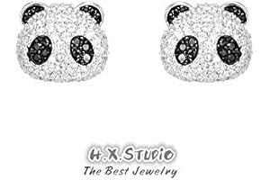 Solid 18k Gold Black and White Diamonds Giant Panda Stud Earrings
