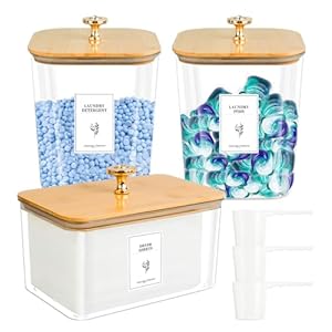 XMBecc 3 Pack Laundry Room Group Storage Containers Laundry Pod Containers and Dryer Sheet Holder with Lids and Labels for Powder, Detergent, Scent Booster