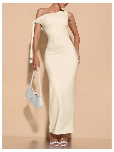 Image of SOLY HUX Women's Off The Shoudler Bodycon Maxi Dress Asymmetrical Neck Bow Tie Cocktail Party Long Dresses