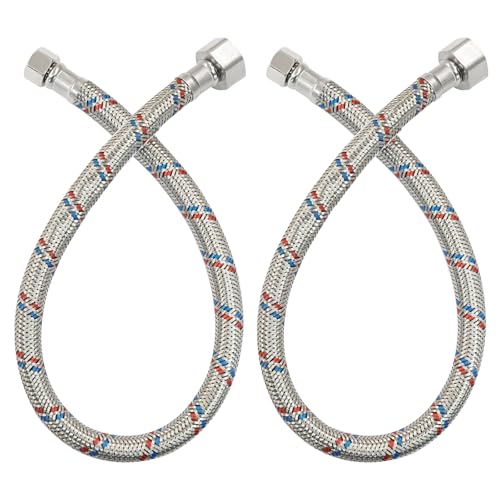 Marvexi 20\" Faucet Supply Line, 3/8\" Comp x 1/2\" FIP Stainless Steel Braided Faucet Hose Connector for Bathroom Kitchen Sink Faucet (1 Pair)