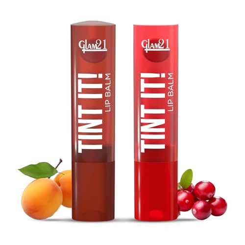 Image of Glam21 Tint it! Lip Balm | Everyday Hydration & Moisturized Lips with Vitamin-E, Shea Butter, Avocado Oil, SPF15 |Lip Care For Dry & Chapped Lip- Apricot & Cranberry | 3.5gm Each | Combo Pack Of 2