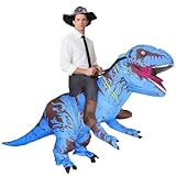MXoSUM Adult Inflatable Dinosaur Costume Fancy Ride on Dinosaur Suit Blow up Trex Costume Dino Costume For Halloween (Blue)
