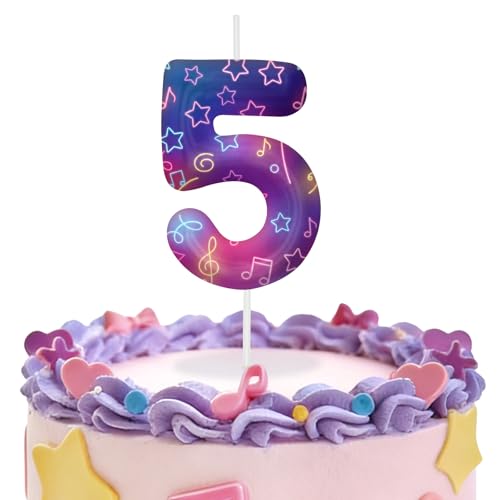 Image of Purple Number 5 Birthday Candles, Cartoon Themed Cupcake Toppers for Boys Girls Cake Decorations, Cake Toppers, Birthday Decorations Party Supplies, Number Candles for Party Decor