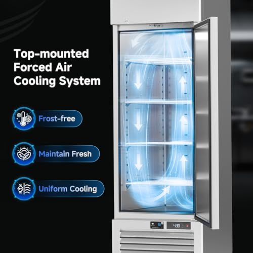 Image of VEECOOL 27 inch WiFi Enabled Commercial Freezer Upright with App Control, 23 cu.ft. Stainless Steel Single Door Reach-in Freezer with 4 Shelves, Right Hinged Door, Auto Defrost, ETL&ETL Sanitation