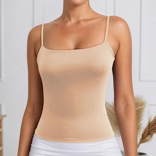 Camiseta sin mangas Y2K con tirantes finos para mujer - Cuello en U - Color liso - Cómoda y transpirable - Camiseta deportiva básica - Lencería elegante, L