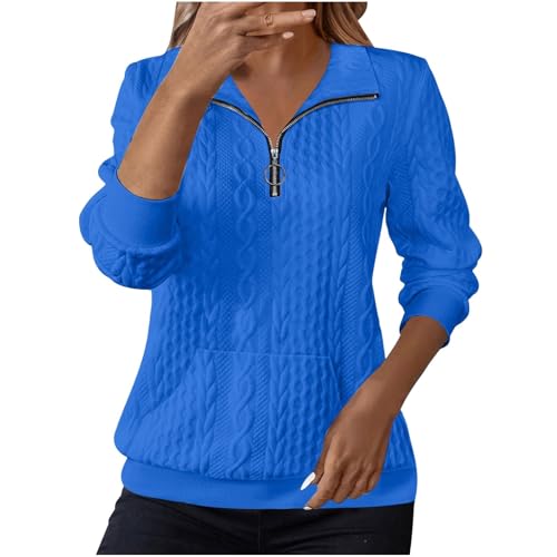 Sweaters for Women UK Jumpers for Women UK Sweatshirts Lapel Half Zip Pullover Knit Cable Ladies Sweatshirt Long Sleeve Tops Fall Winter Sweaters Warm Hoodies Outfit Clothing Sky Blue M