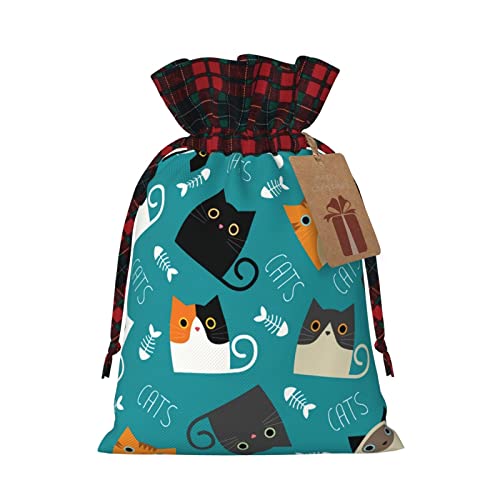 クリスマス 巾着袋 かわいい ネコ 猫 ギフト バッグ 誕生日 パーティー用 ラッピング袋 グリーティングバッグ ミニカード付 ビッグギフト 巾着 ラッピング 袋 らっぴんぐ 包装 プレゼント 麻袋 かわいいクリスマスプレゼント袋 麻布袋 収納袋 小物入れ