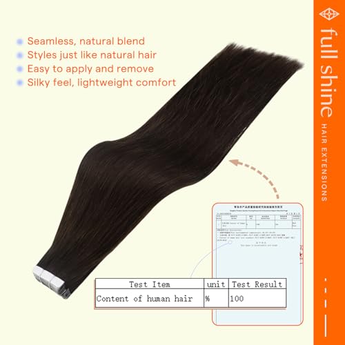 Image of Full Shine Brown Tape in Hair Extensions Human Hair, 10 Inch 30g 20PCS | Invisible Human Hair Tape in Extensions, Double Sided Design Skin Weft Smooth Finish for Women Daily Styling