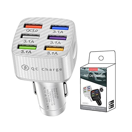 QC3.0 Charge Rapi, QC3.0 6 en 1 – Chargeur Voiture Rapi6 USB Compatible avec Voitures, camions, véhicules Tout-Terrain, téléphones Portables, tablettes