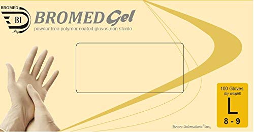 Bromed GelPowder Free Polymer Coated Latex Gloves, Non sterile, Set of 100, L