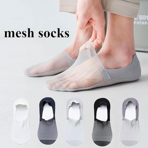 5pairs Velthentic Invisible Breathable Anti-Slip Socks, Men's Ultra Low Cut Mesh No Show Socks Ice Silk Ankle Sock2