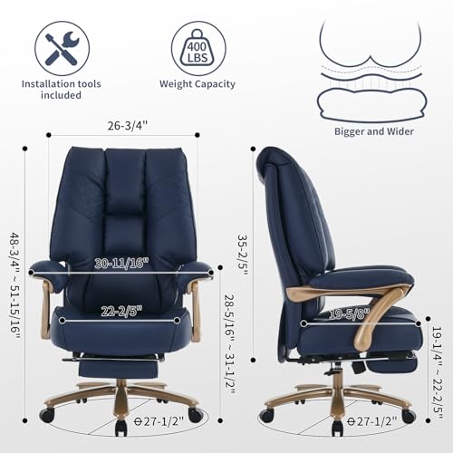 EXCEBET Big and Tall Office Chair with Footrest (Blue) - Image 3