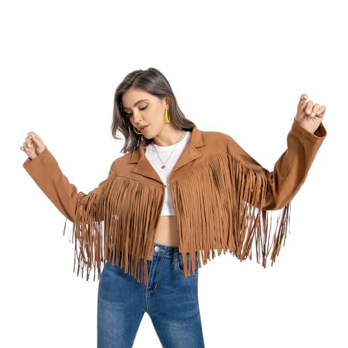 Fringe Jacket, Western Cowgirl Faux Suede Leather Jacket Tassel Crop Moto Top Country Concert Outfits for Women.2