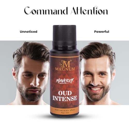 Image of Magnum Maverick Oud Intense Perfume Body Spray for Men - Rare Oud & Warm Amber Fragrance That Lasts All Day | Bold Oriental Spice Scent for Powerful Men | 150ml