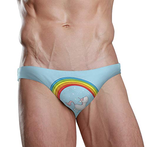 Men Swim Brief Bikini Cartoon Unicorn Under Rainbow Beach Bikini for Men Swim Underwear Medium