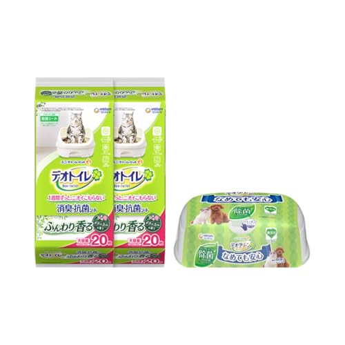 デオトイレ 消臭抗菌 シート ボタニカル 20枚×2 デオクリーン ノンアルコール 除菌 ウェットティッシュ 本体 60枚×1 ペットシーツ ペットシート トイレ 猫 ペット 清潔 ユニチャーム 愛猫用 ペット用品