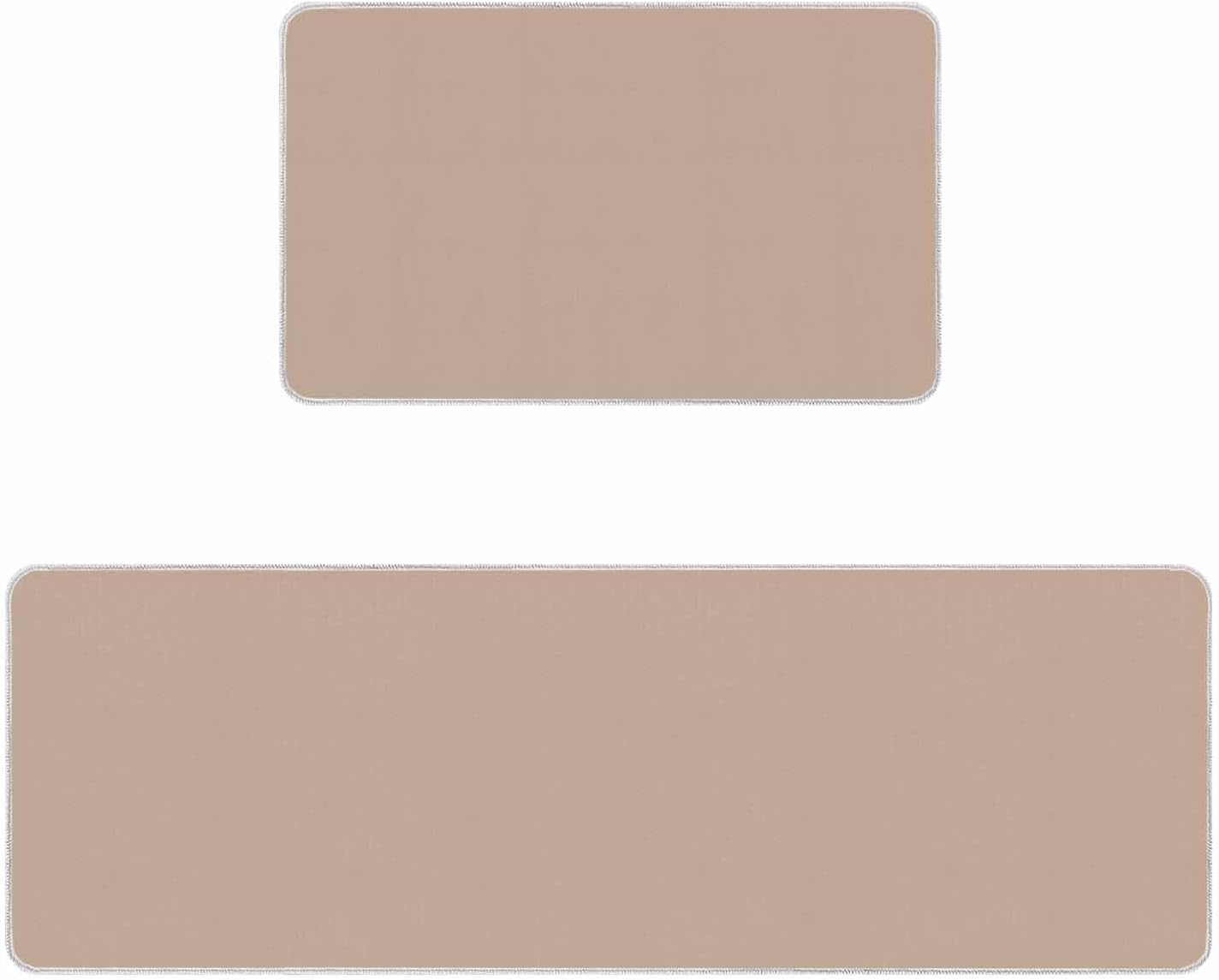 Beige Solid Color Kitchen Rugs and Mats Set of 2, Aesthetics Contemporary Luxury Absorbent Bath Runner Rug Washable Floor Door Mats for Bedroom Living Room Bathroom Entrance Tub Sink Extra Long