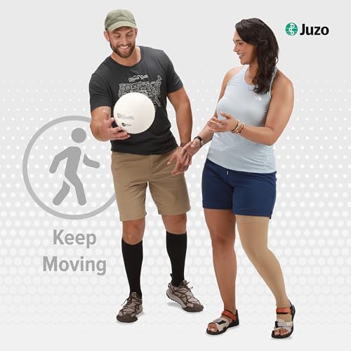 Image of Juzo Dynamic Varin 3511 Knee-High 20-30 mmHg Open Toe Compression Stocking with Silicone Top Band - Men & Women, Petite, 4 (IV), Beige