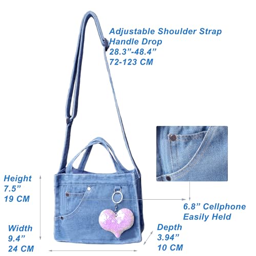 Image of SoonerCozer Crossbody Denim Purse Fashion Small Hobo Bag Stylish Handbag Tote Bag for Women