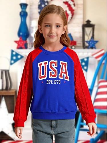Image of CAZYCHILD Girls 4th of July Shirt Boys USA Tshirt Kids American Flag Sweatshirt Patriotic Pullover Tee Tops