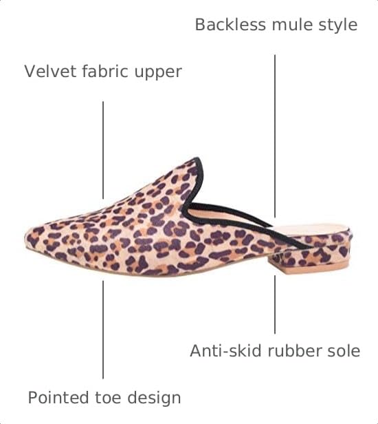 Image of Fericzot Women's Velvet Backless Pointed Toe Slip On Loafers Flats Embroidery Mule Slippers Shoes