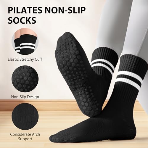 4 Pairs Pilates Socks for Women, Non Slip Grip Socks for Yoga, Barre, Hospital, Barefoot3