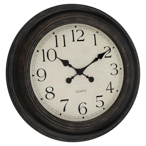 Image of Foxtop Extra Large Wall Clock Silent Battery Operated Clock, 23 inch Bronze | Non-Ticking, Round, Classic, Vintage, Retro Clock, Easy to Read, Living Room, Bedroom, Office