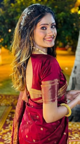 Image of C J Enterprise Women's Banarasi Saree Pure Kanjivaram Style Silk Saree With Blouse Piece for Wedding (BS09)