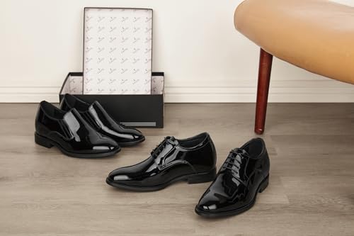 Image of CALTO Men's Invisible Height Increasing Elevator Shoes - Black Patent Leather Lace-up Formal Dress Oxfords - 2.8 Inches Taller - Y7401 - Size 7 D(M) US