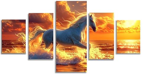 Kit complet de broderie diamant 5D avec motif de cheval et coucher de soleil