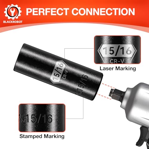 Image of BLACKROBOT 1 /2 Inch Drive 6-Point Deep Socket, 15 /16 inch Deep Impact Socket, CR-V Steel