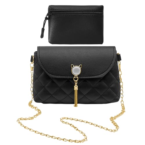 HDGSAFD 1 Bolso Negro Para Mujer, 1 Bolso Pequeño, Bolso De Mano Para Mujer, Bolso Cruzado Con Cadena, Bolso De Hombro Con Hebilla Magnética De Gato, Bolso De Fecha