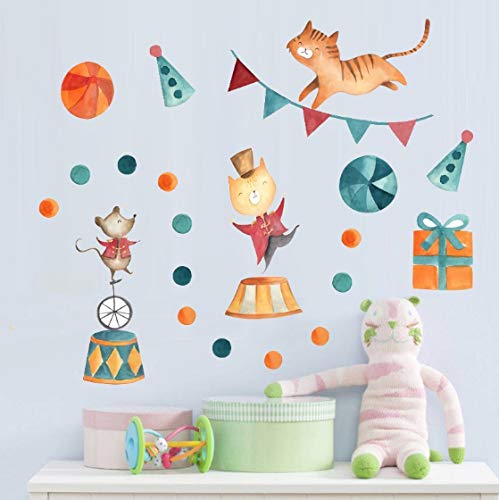 Bande Dessinée Chat Souris Sticker Mural Drôle Cirque Enfants Chambre Pépinière Chambre Stickers Eco porte Frigo Home Decoration43 * 43cm