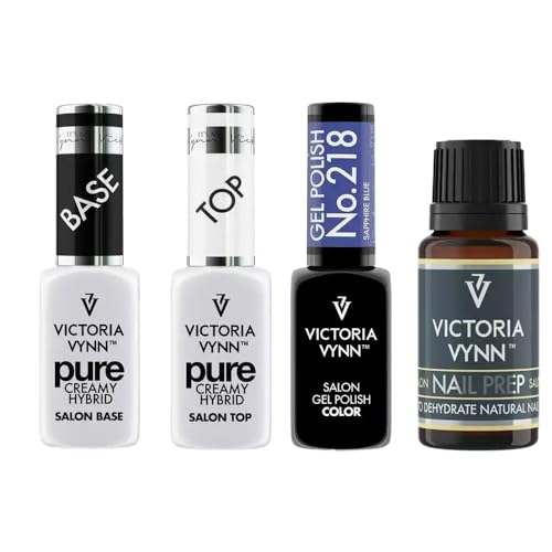 Salon Nail Prep - Kit de esmalte de gel azul zafiro - Esmalte de gel azul zafiro 8 ml, crema híbrida Top & Base 8 ml cada uno