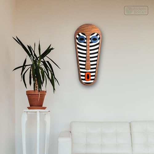 Image of MODERN BOIS ART African Mask Wall Sculpture, Wood Wall Hanging, 3D Wall Art, Large Wooden Wall Art, Living Room Art, Office Decor, Pop Art, Mothers Day House Warming Gift 2
