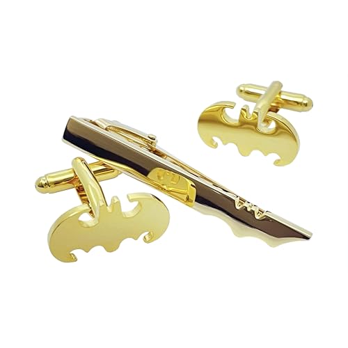 Super Hero Collection Bat Men’s Classic Formal Occasions Cufflinks and Tie Clip Bar Set 18K Gold-Tone Finish2