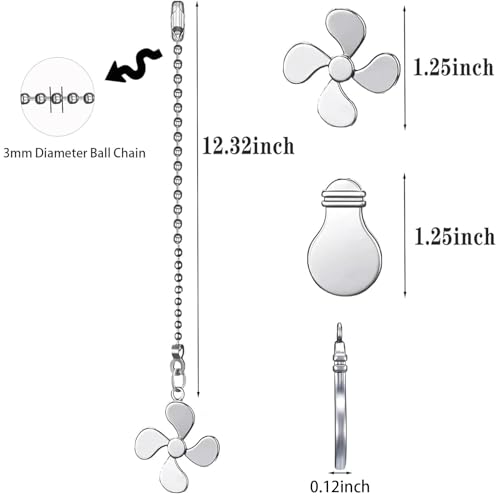 Image of 4PCS Ceiling Fan Pull Chains, Extension with 12 inches Ball Beaded Chain, Silver