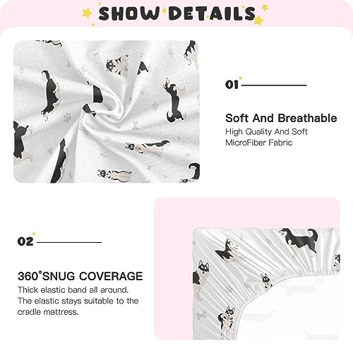 Image of Fitted Crib Sheets Cute Dogs Siberian Husky Stretchy Portable Playard Sheets for Baby Toddler, Breathable Soft Mini Crib Mattress 39 x 27 in for Boys and Girls