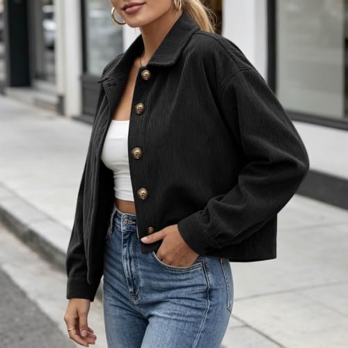Cropped Jacket Women Corduroy Button Down Shacket Long Sleeve Cardigan - image 8
