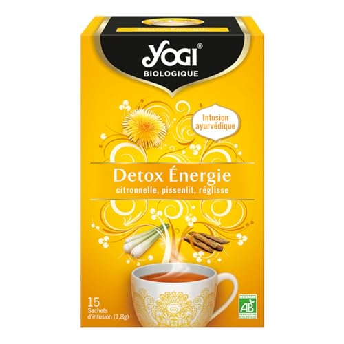 Yogi Biologique Détox Energie, Infusion 100% Bio Citronnelle, Pissenlit Et Réglisse, 15 Sachets Thermosoudés Et Sans Agrafe, 21.6 G, 310216
