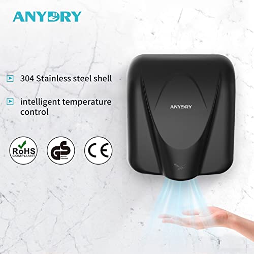 Generisch anydry 2812 Händetrockner für Gewerbe elektrischer Sensor Stilvolles Design Edelstahl-Finish schnelle Trocknung 7-10 Sekunden 1600W. (Gebürstetes Schwarz)