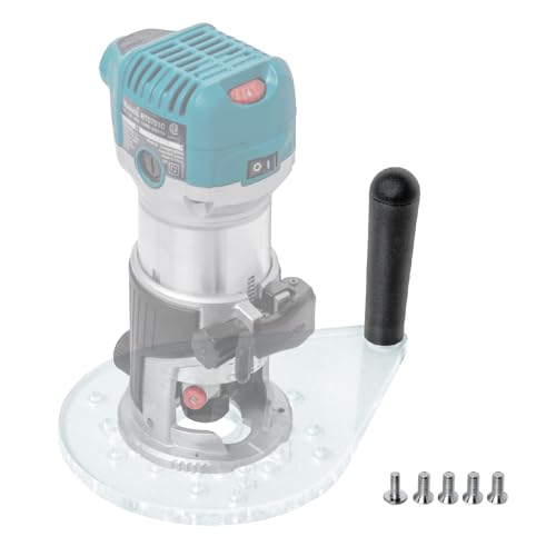 Image of POWERTEC Offset Base Plate for Trim Routers Edge Profile Tool - Fits Listed Models of Bosch, DeWalt, Makita, Porter-Cable, Ryobi, Milwaukee, Ridgid - Clear Acrylic Sub Base w /Handle & Screws (72146)